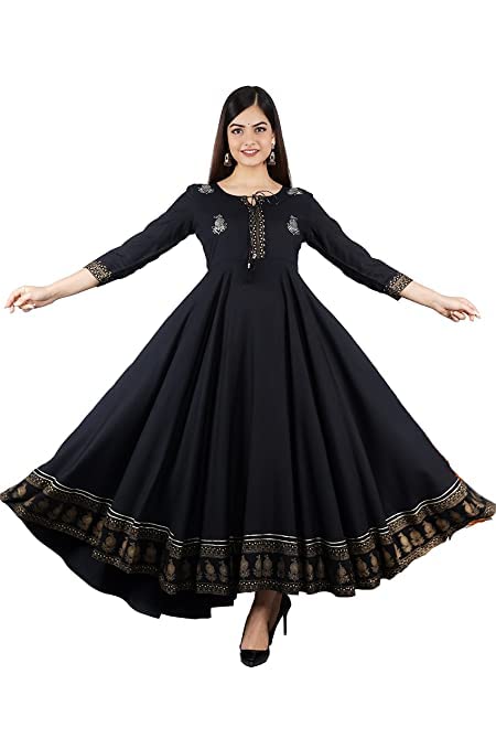 Image of JAYROSH Women's Embroidered Rayon Anarkali Kurta Gown | Flared Kurti for Women & Girls