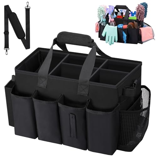 Wearable Large Cleaning Caddy Bag for Housekeepers (Black) | Cleaning Supplies Organizer with Adjustable Shoulder, Waist & Handle Straps, Detailing Bag for Kitchen Supplies