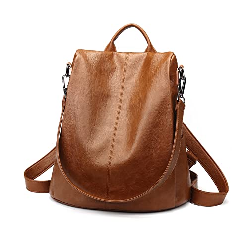 LIANGFUN Damen Schulter Rucksack Leder Anti-Diebstahl-Rucksack Mode lässig Reisetasche Umhängetasche Handtasche(Braun) Cover