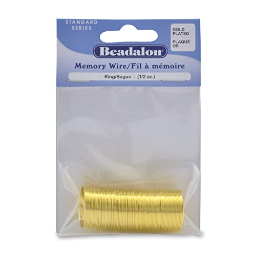 Image of Beadalon Carbon Steel Memory Wire, Round, Ring, Gold Color, 0.5 oz, Approx. 99 coils
