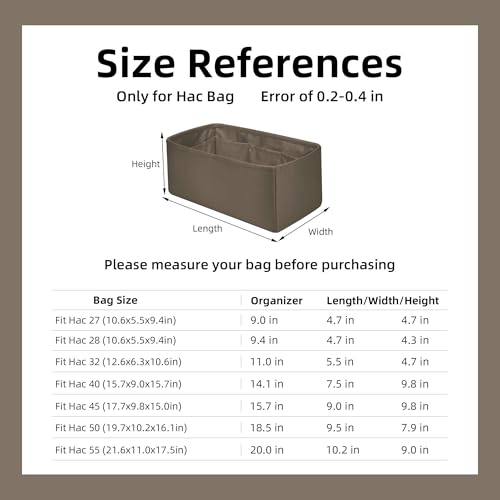 Image of DGAZ Silk Purse Organizer Insert For Hermes Hac 28 /32 /40 /45 /50 Bags, Luxury Handbag & Tote Organizer, Simplicity bag organizer(Etoupe grey,Hac28)