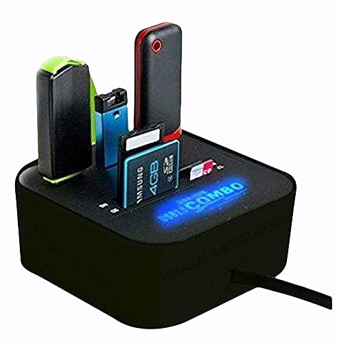 Khasala Brothers Khasala Card Reader 2.0 Hub 3 USB + All in One Combo Card Reader for Pen Drives/Cameras/Mobiles/PC/Laptop/Notebook/Tablet, Docking Station, MS/MS Pro/SD/Micro SD Support (Black)