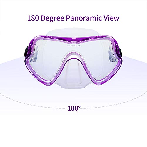 MOUNTDOG Snorkel Mask, Scuba Diving Goggles with 180 Degree View and Tempered Glass for Adults and Youth, Anti-Fog and Anti-Leak Snorkel Scuba Diving Mask