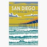 Ocean Beach San Diego Travel Art Vintage Window Water Bottle Bumper Sticker Decal 5"