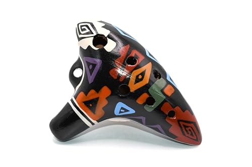 Ocarina Musical Instrument - Made with Clay - Non Toxic - Non Plastic - Handmade with Clay - HandPainted Black - Whistles - Flutes