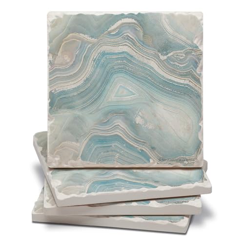 Thirstystone Agate in Blue 4 Pack Assorted Tumbled Tile Stone Coasters with Protective Cork Backing 4" Square Manufactured in The USA
