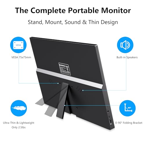 Image of Thinlerian 17.3 Inch Portable Monitor 1600x900 HD Resolution with USB-C HDMI Dual Speakers, External Display Second Screen for Laptop PC Phone, Travel, Office