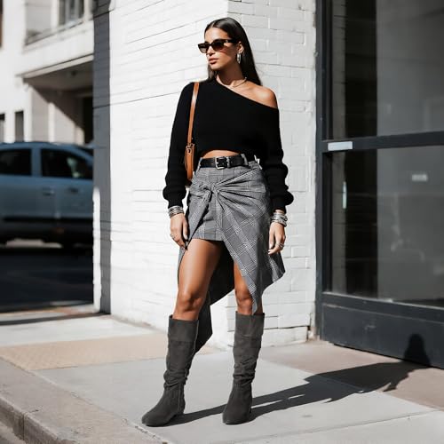 DREAM PAIRS Women's Knee High Pull On Fall Weather Winter Boots,Size 6.5,Grey,BLVD