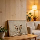 Framed Vintage Easter Bunny Wall Art Neutral Easter Rabbit Ears Spring Picture Wall Decor Animal Cottagecore Poster Print for Nursery Kids Room Living Room Bedroom 12x16in