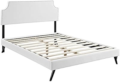 Modway Laura Vinyl Platform Bed with Round Splayed Legs, Full, White