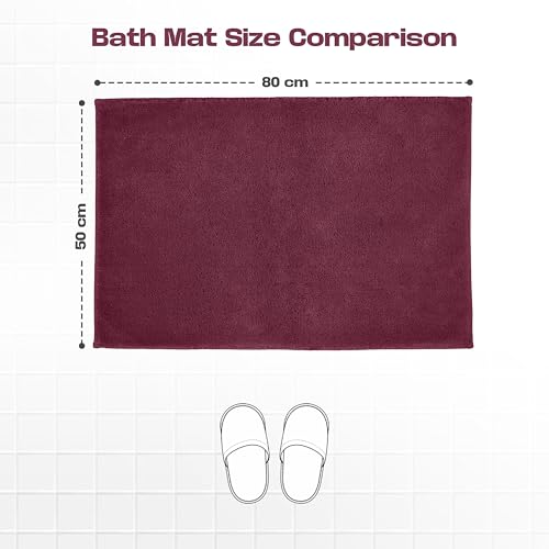 Image of enera Microfibre Bath Mat | Soft & Absorbent 2650 GSM | Non-Slip Latex Backing | Quick Dry, Washable Multipurpose Floor Mat for Bathroom, Bedroom, Kitchen & Home (Opella 40 x 60 cm) (Ruby Maroon)