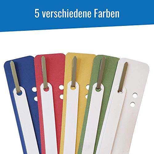 250 Heftstreifen aus Recycling-Karton in 5 Farben, Akten-Dulli farbig sortiert, 10 Bündel á 25 Stück - MADE IN GERMANY, Blauer Engel zertifiziert