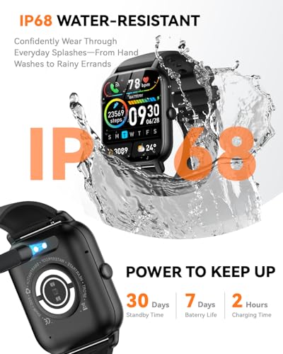 Image of Smart Watch for Men Women,1.85 inch HD Screen Bluetooth Fitness Tracker Step Counter /Sleep Monitor,110+ Sports Modes,IP68 Waterproof Smart Watch Compatible with iPhone Samsung Android Phone, Black