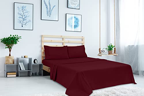Royale Linens 2 Pack Bulk Flat Sheet Set - Top Sheets - Soft Microfiber - Stain Resistant - for Hotel, Massage Table, Hospital, Dorm - California King Flat Sheet Sold Separately (King Cal, Burgundy)