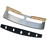 Pizza Cutter Rocker,Stainless Steel Blade Knife With Double Wooden Handle & Plastic Cover, Large Pizza Slicer/Chopper -14 In