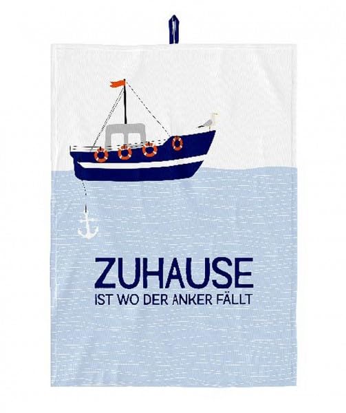 Geschirrtuch Abtrockentuch Küchenhandtuch Meer Küste (Zuhause ist wo der Anker fällt - Schiff - 3858211)