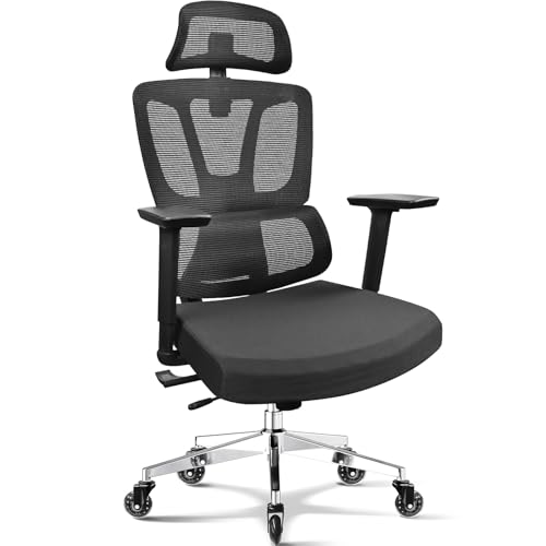 MELOKEA Bürostuhl Ergonomisch, 4D-Armlehnen, Verstellbare Sitztiefe, Gummirollen, 4-stufige Neigung, Hohe Lehne, Bequem für Große Menschen, Ergonomischer Bürostuhl 200KG, Schreibtischstuhl Ergonomisch