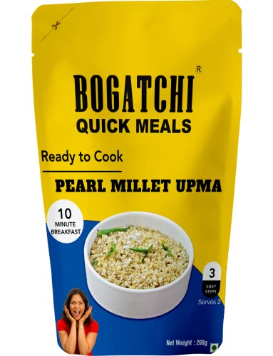 Image of BOGATCHI Bajra UPMA - Ready to Cook AUTHENTIC Millet UPMA snacks - 200 g, Ready to Eat Meal and Tasty Instant Meal, 100% Natural Ingredients, No Preservatives, No Artificial Colours & Flavours