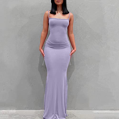 Halfword Sexy Bodycon Slip Maxi Dresses For Women Spaghetti Straps Casual Lounge Mermaid Long Dress Purple L #TOP1