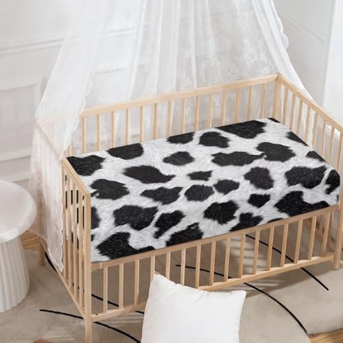 Image of Cow Print Baby Crib Sheets for Boys Girls Cribs Sheet Nursery Bedding Set Fitted Breathable Crib Mattress Cover Nursery Decor Toddler Gifts, 25x52 inch, Machine Washable