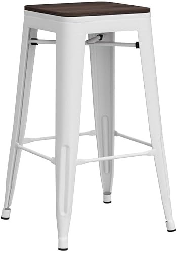 Miniatura 5 de Alunaune Taburetes de bar de metal de 26 pulgadas, juego de 4 taburetes de bar industriales sin espalda, apilables, para cocina, patio, parte