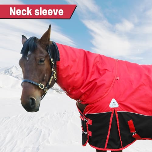 Image of 1680D All-Weather Horse Turnout Blanket with Detachable Neck Cover - 280g Medium Weight Winter Horse Blanket, Water-Resistant & Breathable for Cold Weather (72in /135cm)
