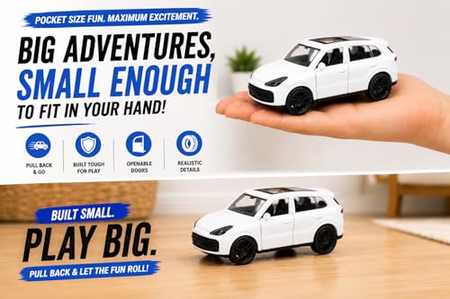 Image of Braintastic Model Diecast Car Toy Vehicle Pull Back Friction with Openable Doors Light & Music Toys for Kids Age 3+ Years (Porsche Small White)