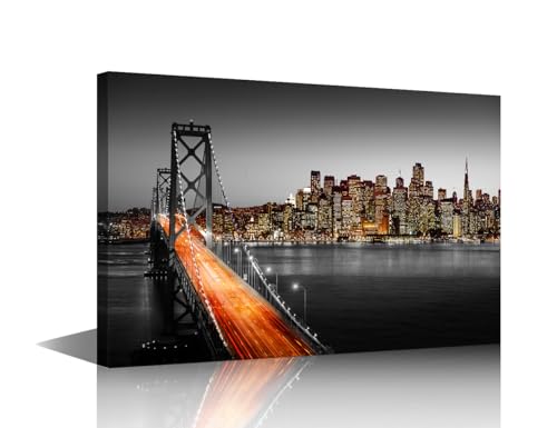 Atlanta Downtown Night Landscape Wall Decorations for Living Room Atlanta Skyline Canvas Wall Art Atlanta Georgia USA Home Decor 1 Panel Landscape Bedroom Decor Framed Ready to Hang (24''Wx 36''H)