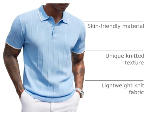 Image of COOFANDY Mens Knit Polo Shirts Short Sleeve Ribbed Textured Polo Shirt Lightweight Casual Golf Shirts Collared T Shirt
