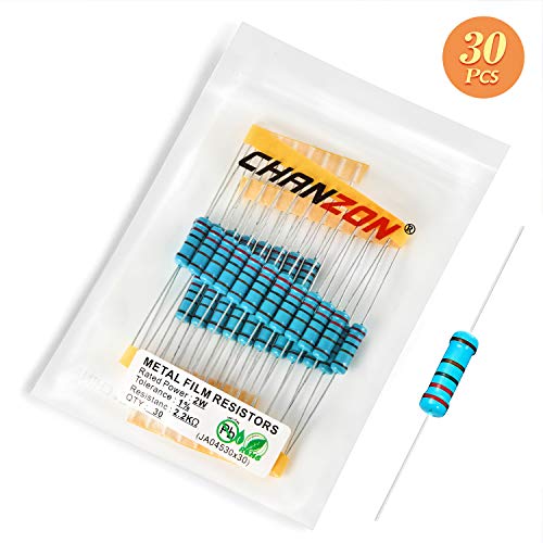 Chanzon 30Pcs 2W 2.2K Ω Ohm 2K2 Metal Film Fixed Resistor 0.01 ±1% Tolerance 2.2Kr Mf Through Hole Resistors Current Limiting Rohs Certificated #TOP4