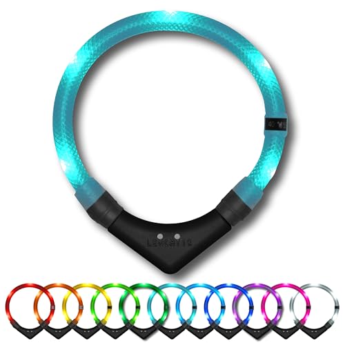 LEUCHTIE® Easy Charge Leuchthalsband Hund aufladbar, wasserdichtes LED Halsband, Leuchtband für Hunde 25 h Leuchtdauer, extrem hell, türkis Größe 45