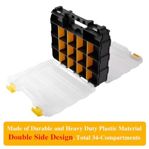 Image of Hardware Organizer Box 34 Compartments Small Parts Organizer with Removable Dividers Durable Plastic Double Side Tools Box Screw Organizer For Nuts, Bolts, Screws, Nails, Small Hardware (Yellow)