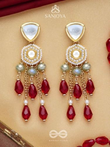 Image of SANJOYA by EVERSTYLISH Embroidered Earrings for Women | Pastel Stone & Beaded Dangler Earrings | Ethnic Jewelry for Weddings, Festivals & Special Occasions