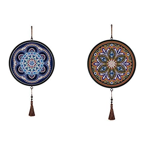 Round Frame Diamond Painting Pendant with Tassel Kit, DIY Rhinestone Number Kits Home Decoration Mural Suitable for Wall Hanging in Living Room Corridor Aisle18 x 9.3Inch (2 Pack) (YKH96) Cover