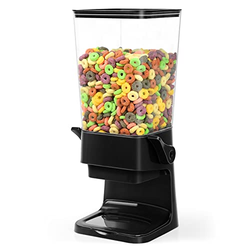 Mivvosakuki Cereal Dispenser Countertop Dual Dry Food Dispenser Large Cereal Containers Storage Organizer Dispensador De Cereales Candy Machine Rice Dispenser For Snack,Nuts, Granola(Black,1Pc) #TOP7