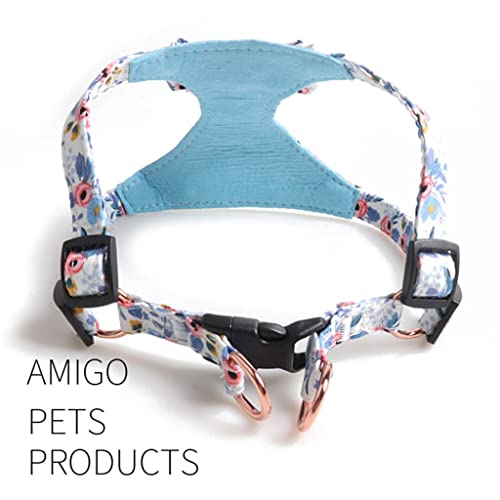 Colete Ajustável Cão Gato Bulldog Arnês Conjunto de Coleira Flores Bowknot para Pequeno Médio Grande