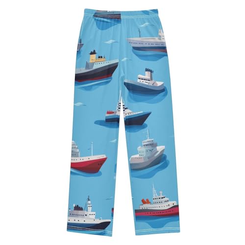 ZZXXB Marine Ships Boys Long Pants Soft Trousers Elastic Waist Kids Lounge Bottoms with Pockets S-XL