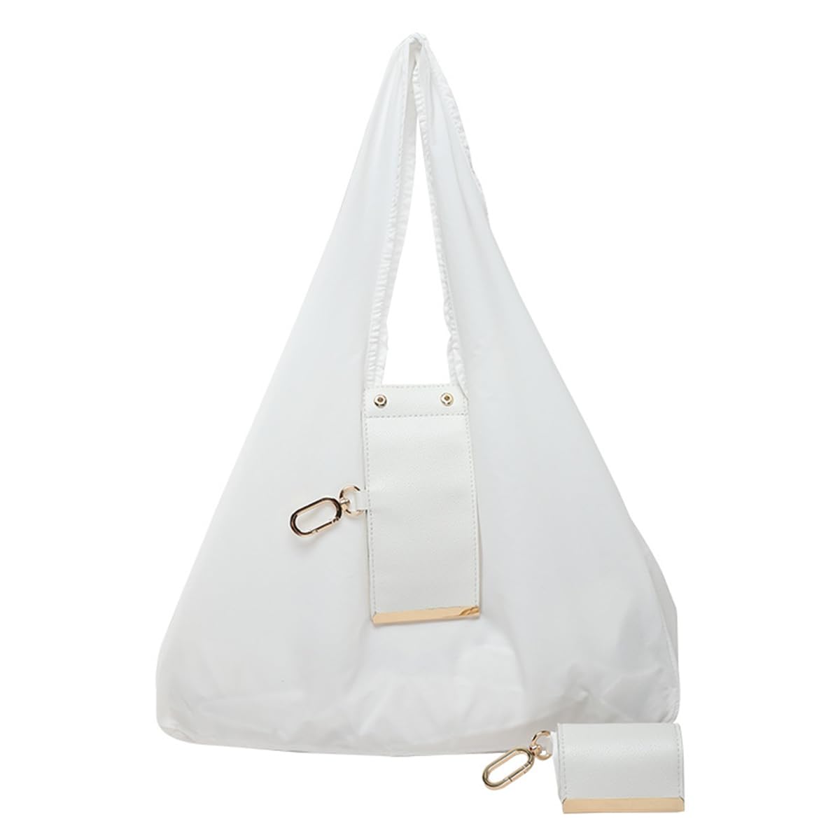 Foldable Keychain Tote Bag with Premium Leather Pouch Expandable Reusable Grocery Shopping Bag Large Capacity Lightweight Portable Handbag for Travel Daily Use (white) โ image 1