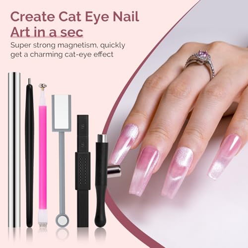 Image of MelodySusie Nail Magnet Set 12PCS, Cat Eye Gel Nail Polish Magnets, Square Round Double Ended Magnet Stick, Cat Eye Magnet for Nails, Strong Magnetic Nail Polish Magnets Nail Design Tools