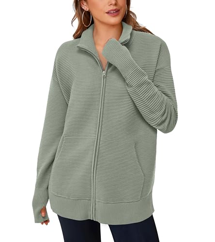 Image of PRETTYGARDEN Womens Long Sleeve Zip Up Ribbed Cardigan Sweaters