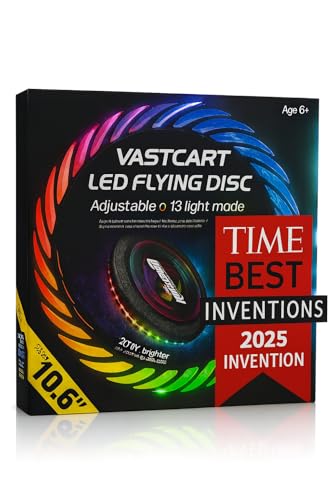 VastCart 10.6” Pro LED Light-Up Flying Disc – 195g Rechargeable Frisbee with Millions of Colors, 110 RGB LEDs, Waterproof Night Toy for Kids, Teens & Adults, Outdoor Camping, Beach & Backyard Fun(14+)