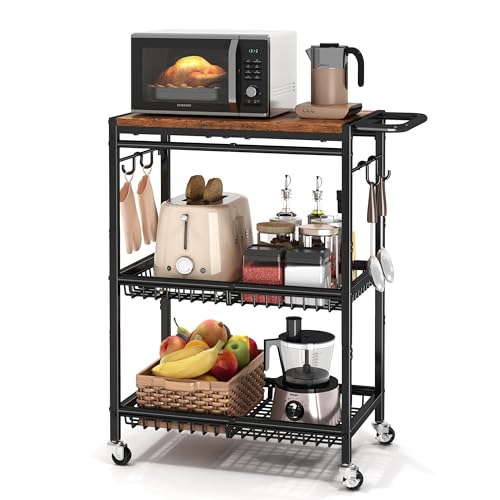 Microwave Kitchen Cart with Push Handle, 3 Tier Rolling Cart