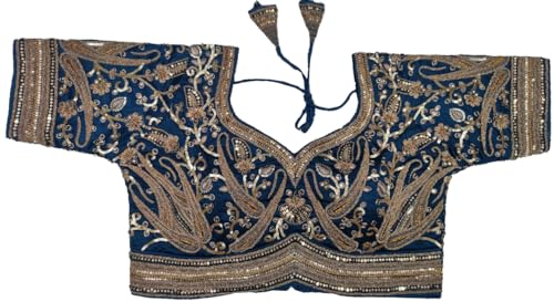 Image of Pujia Mills Women's Readymade Bridal Blouse Embroidery Copper Coding Glitter Sequence Thread Work Indian Ethnic Designer Stitched Half Sleeve Blouse Readymade for Women Saree Bridal Lehenga Choli