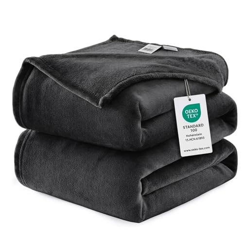 WAVVE Plaid Couverture Polaire Flanelle en Microfibre, Jeté de Canapé 220x240 Noir, Couverture lit Jete de Canape 2 Personnes, Plaid Fourrure Grand Chaud et...