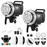 Godox MS300V 2-Pack Professional Studio Strobe Flash Light 300W Studio Flash Strobe kit 300W GN58 0.1-1.8 s Cycle Time 2.4 G X-System, 5600 ± 200K Flash with LED modelling light