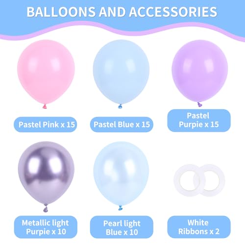 Image of RUBFAC Pink Purple Blue Balloons, Iridescent Party Balloons, 12 Inch Pastel Birthday Balloon for Girls Snowflake Princess Birthday Baby Shower Party Decoration