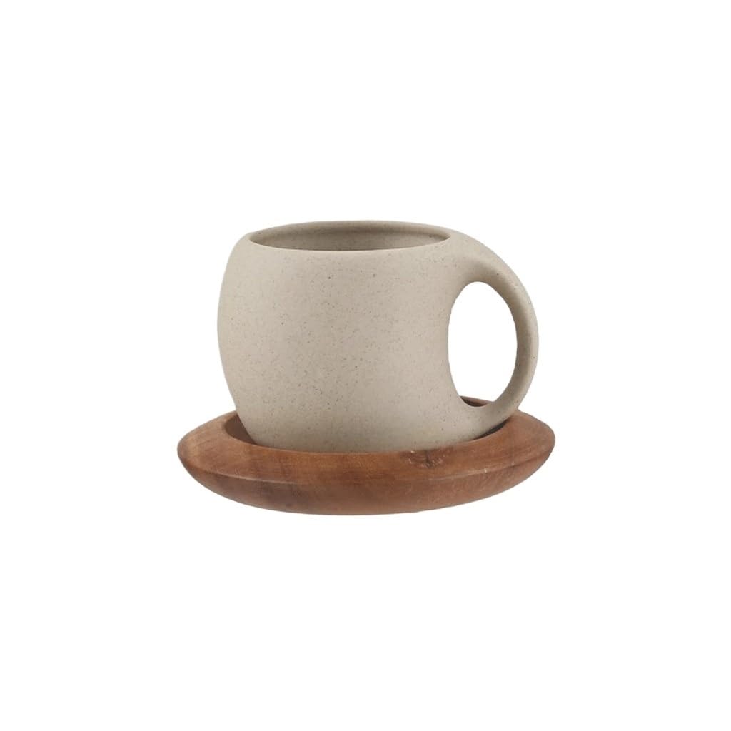 ULTRAWAVE Tassen, Kaffeetasse und Untertasse, kreativ, Keramik, Retro, mattiert, Steingut, Frühstück, Haferflocken, Kaffeetasse