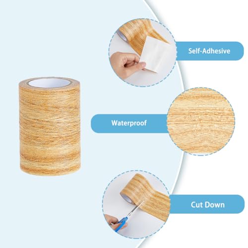 Image of 5 Yards Wood Grain Repair Tapes Wood Colored Stickers Self Adhesive Wood Grain Repair Patch Durable Multi-Use Adhesive Patch Gold Upholstery Wood Duct Tape for Doors Floor Furniture
