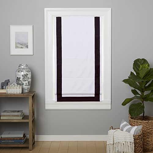 Exclusive Home Frontera 100% Blackout Roman Shade, 23"X64", White/Black #TOP4