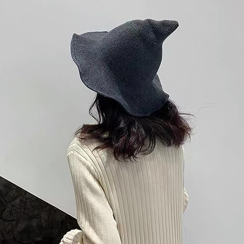 Chapeau De Sorcière Halloween Pliable En Laine Tricotée - Taille Unique Femme - Bord Cintrable - Pour Fête, Cosplay, Quotidien